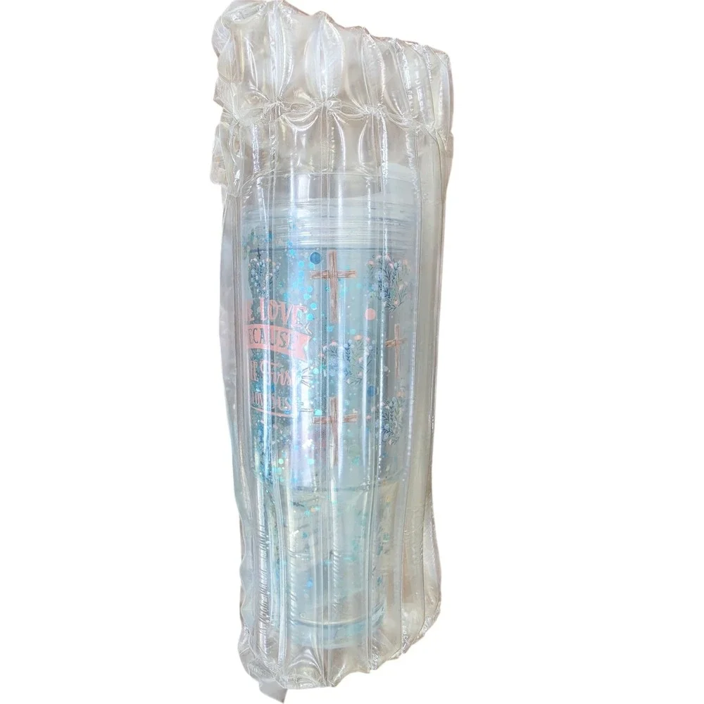 Religious Glitter 40oz Tumbler We Love Because He‎ First Loved Us Cross Floral